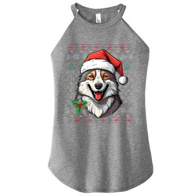 Ugly Wolf Christmas Gift Wolf Lover Santa Hat Xmas Winter Women's Perfect Tri Rocker Tank