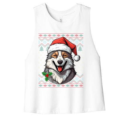 Ugly Wolf Christmas Gift Wolf Lover Santa Hat Xmas Winter Women's Racerback Cropped Tank