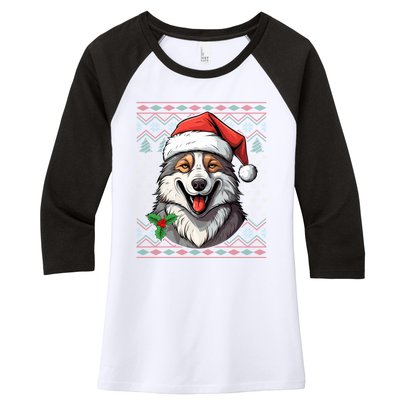 Ugly Wolf Christmas Gift Wolf Lover Santa Hat Xmas Winter Women's Tri-Blend 3/4-Sleeve Raglan Shirt