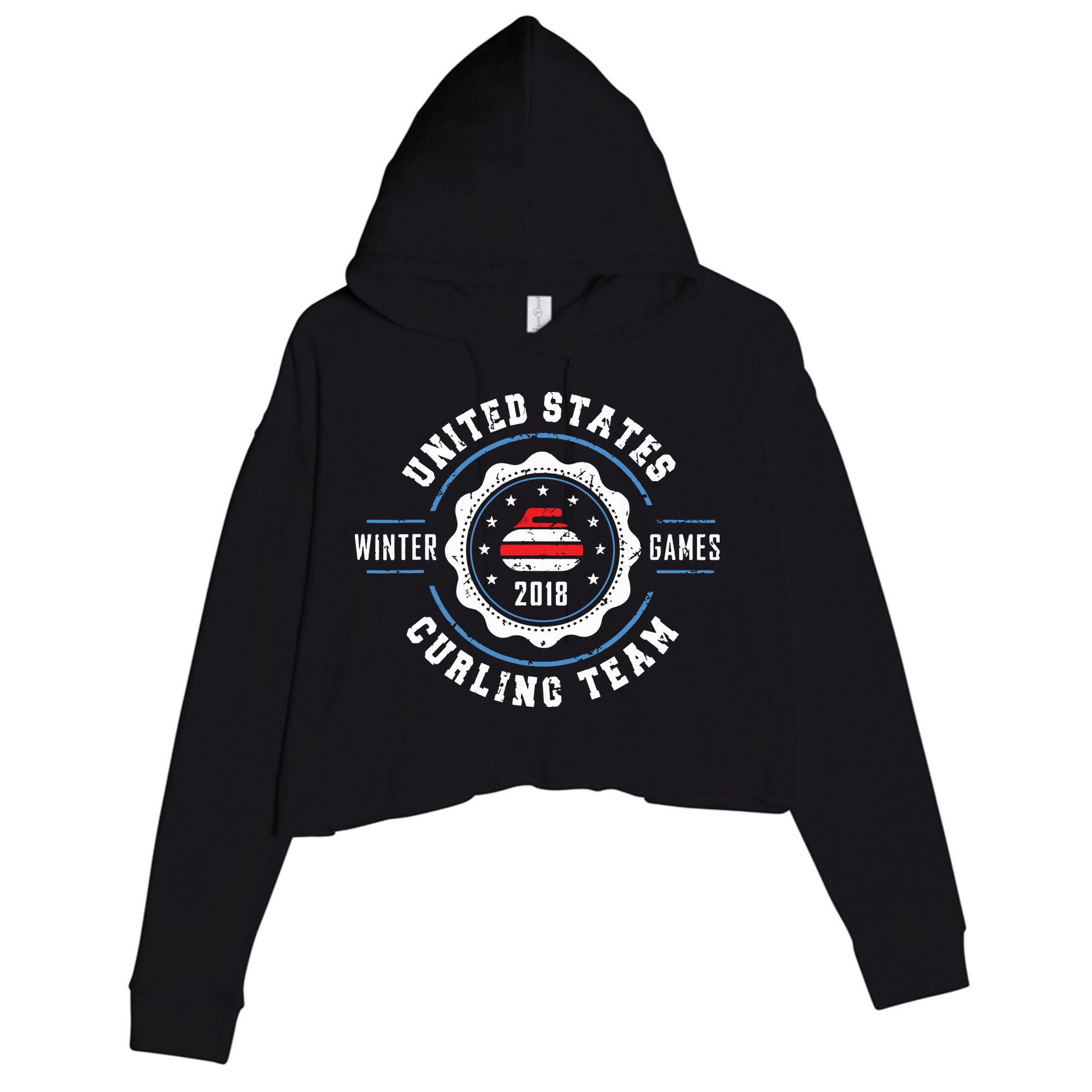 USA Winter Curling Crop Fleece Hoodie