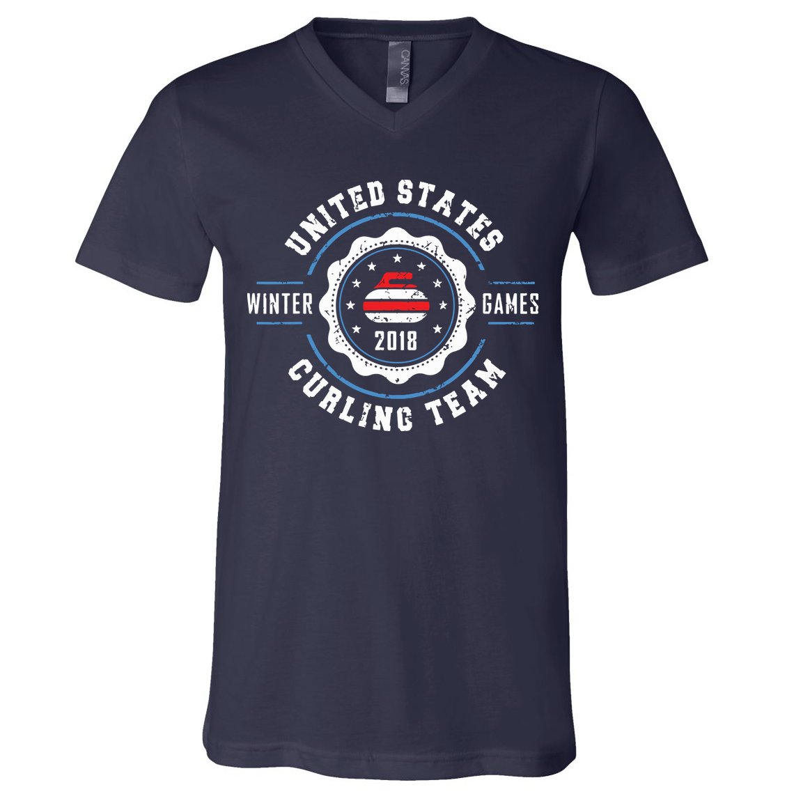 USA Winter Curling V-Neck T-Shirt