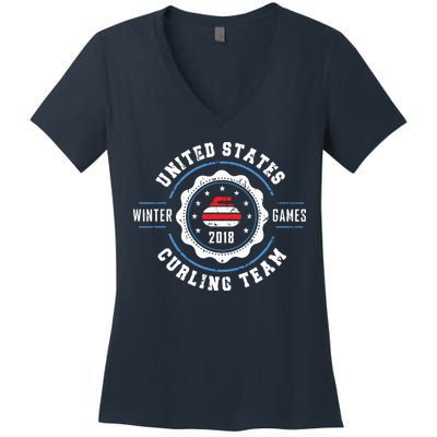 USA Winter Curling Women's V-Neck T-Shirt