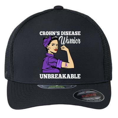 Unbreakable Warrior Crohn's Disease Purple Ribbon Gift Flexfit Unipanel Trucker Cap