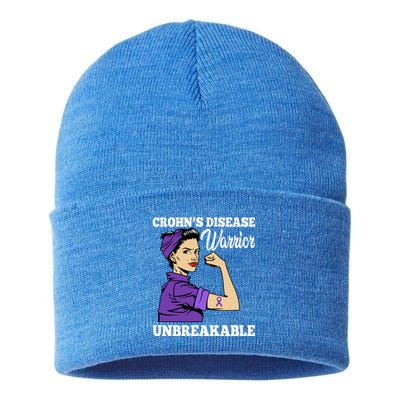 Unbreakable Warrior Crohn's Disease Purple Ribbon Gift Sustainable Knit Beanie