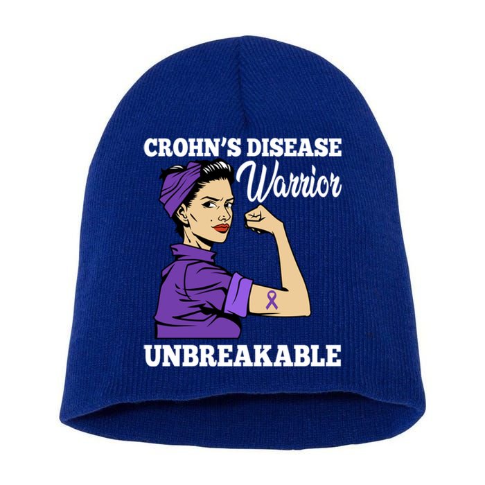 Unbreakable Warrior Crohn's Disease Purple Ribbon Gift Short Acrylic Beanie