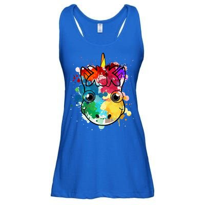 Unicorn Water Color Horse Mom Paint Splat Love Gift Ladies Essential Flowy Tank
