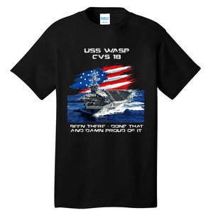 USS Wasp CVS 18 Aircraft Carrier Veteran USA Flag Christmas Tall T-Shirt