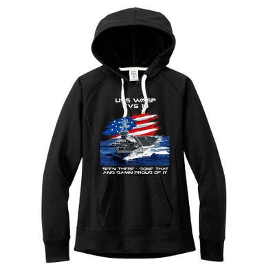 USS Wasp CVS 18 Aircraft Carrier Veteran USA Flag Christmas Women's Fleece Hoodie