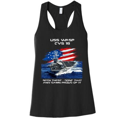 USS Wasp CVS 18 Aircraft Carrier Veteran USA Flag Christmas Women's Racerback Tank