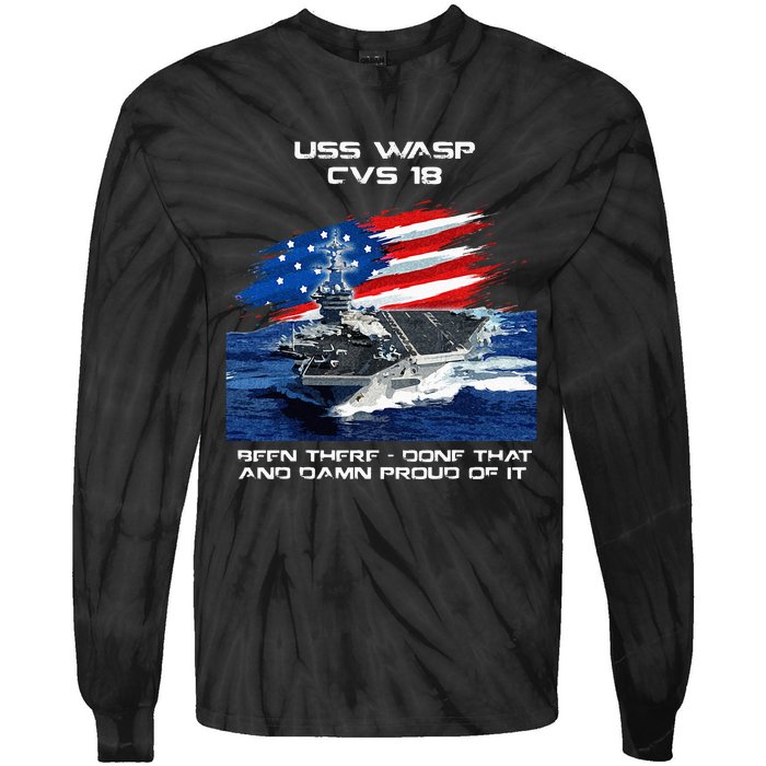 USS Wasp CVS 18 Aircraft Carrier Veteran USA Flag Christmas Tie-Dye Long Sleeve Shirt