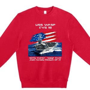 USS Wasp CVS 18 Aircraft Carrier Veteran USA Flag Christmas Premium Crewneck Sweatshirt