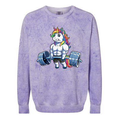 Unicorn Weightlifting Deadlift Fitness Gym Women Colorblast Crewneck Sweatshirt