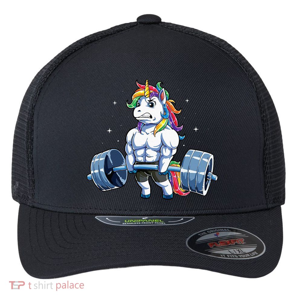Unicorn Weightlifting Deadlift Fitness Gym Women Flexfit Unipanel Trucker Cap