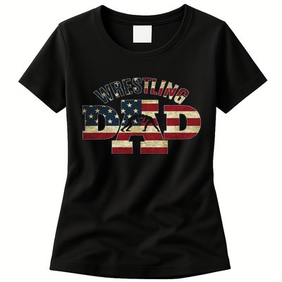 Usa Wrestling Dad Gifts American Flag Wrestle Team Coach Womens T-Shirt