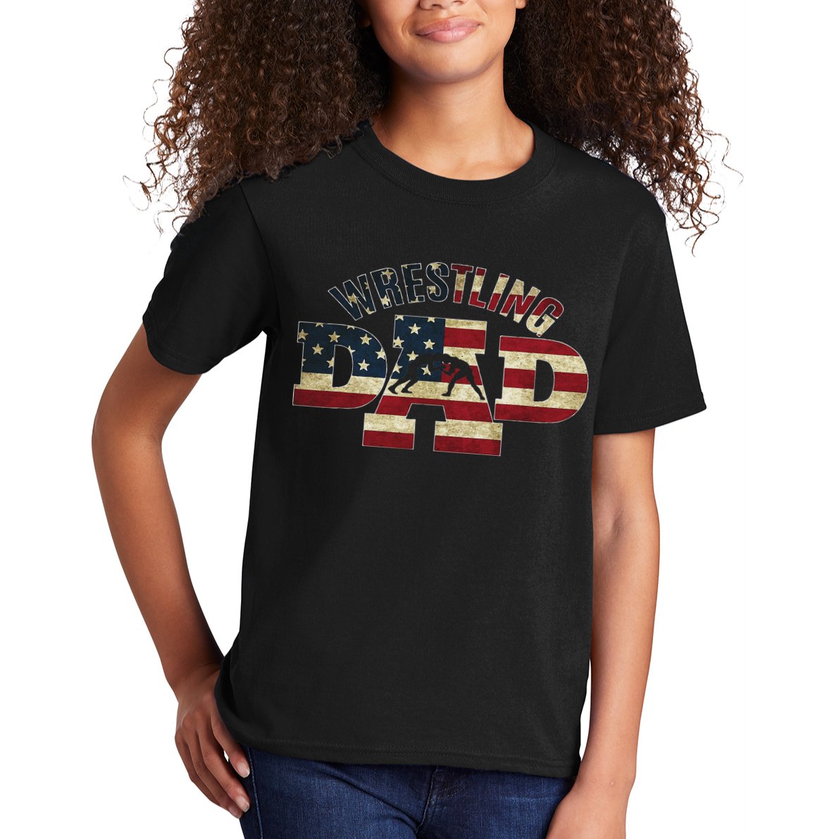 Usa Wrestling Dad Gifts American Flag Wrestle Team Coach Kids T-Shirt