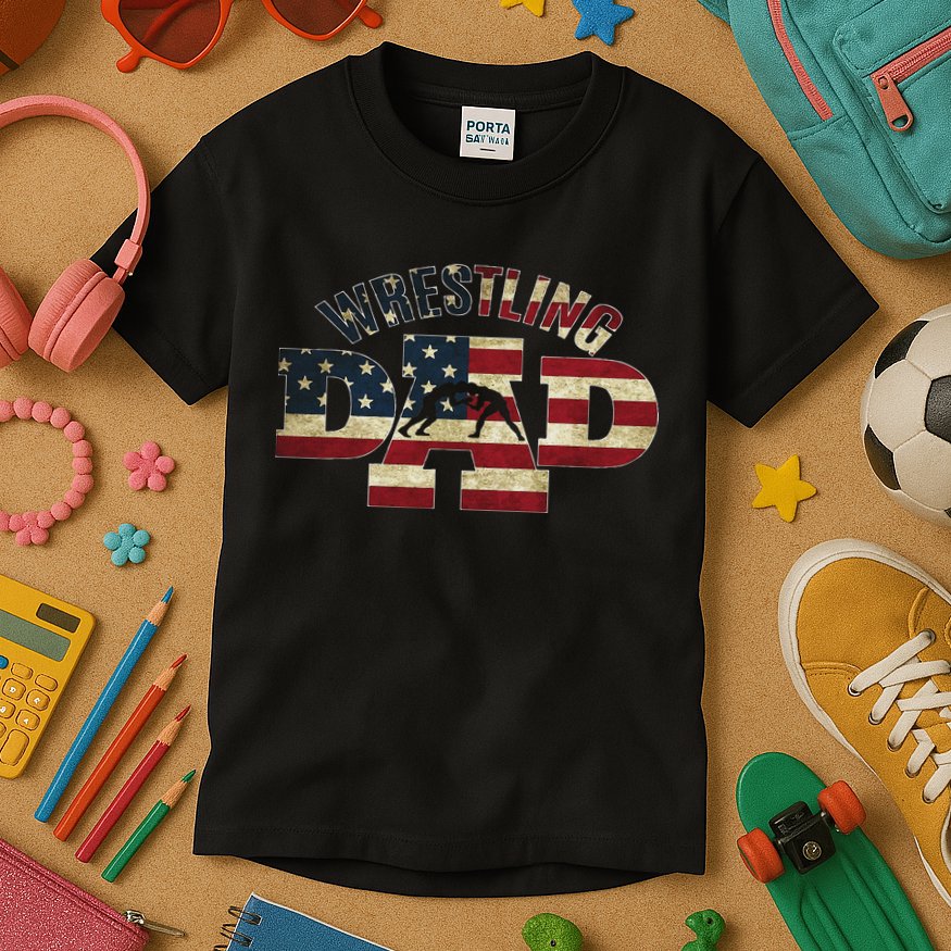 Usa Wrestling Dad Gifts American Flag Wrestle Team Coach Kids T-Shirt