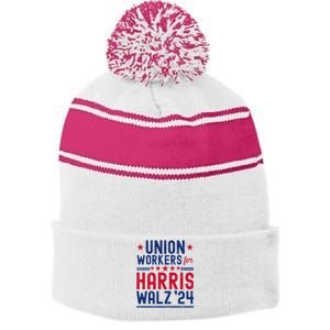 Union Workers For Harris Walz 2024 Presidential Election Stripe Pom Pom Beanie