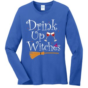 Up Witches Funny Ing Wine Halloween Costume Mom Gift Ladies Long Sleeve Shirt