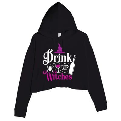 Up Witches Gift Funny Wine Lover Ing Halloween Meaningful Gift Crop Fleece Hoodie