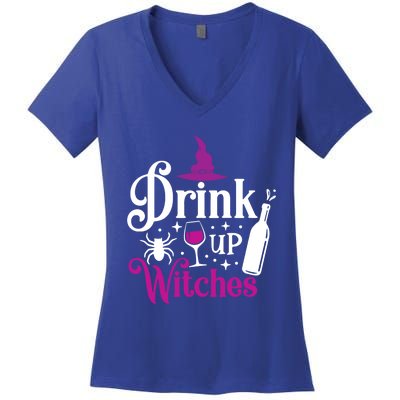 Up Witches Gift Funny Wine Lover Ing Halloween Meaningful Gift Women's V-Neck T-Shirt