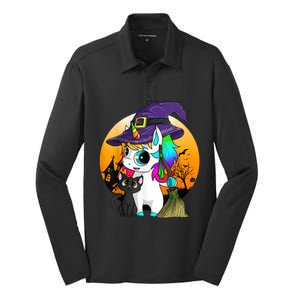 Unicorn Witch Halloween Black Cat Orange Moon Silk Touch Performance Long Sleeve Polo