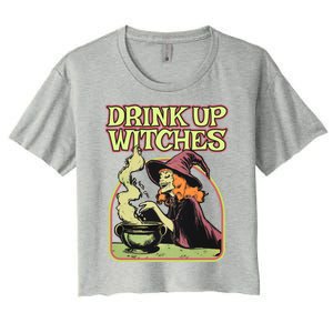 Up Witches Halloween Hallowine Wine Witch Gift Women's Crop Top Tee