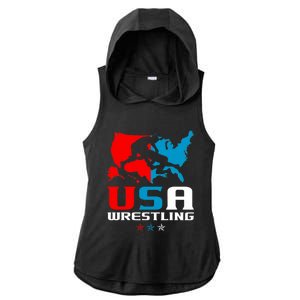 Usa Wrestling Independence Day American Flag Wrestler Sports Ladies PosiCharge Tri-Blend Wicking Draft Hoodie Tank