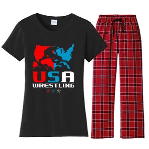 Usa Wrestling Independence Day American Flag Wrestler Sports Women's Flannel Pajama Set