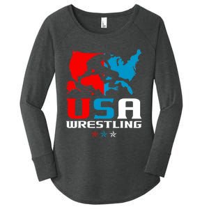 Usa Wrestling Independence Day American Flag Wrestler Sports Women's Perfect Tri Tunic Long Sleeve Shirt