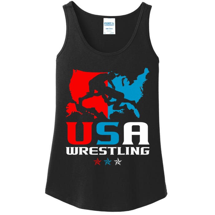 Usa Wrestling Independence Day American Flag Wrestler Sports Ladies Essential Tank