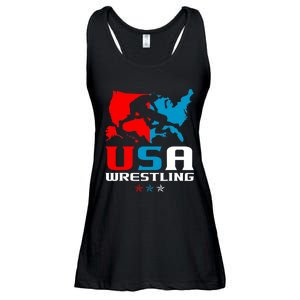 Usa Wrestling Independence Day American Flag Wrestler Sports Ladies Essential Flowy Tank