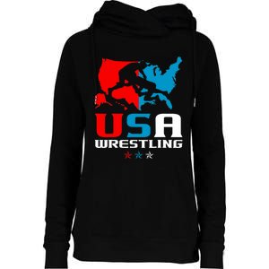 Usa Wrestling Independence Day American Flag Wrestler Sports Womens Funnel Neck Pullover Hood