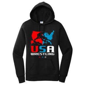 Usa Wrestling Independence Day American Flag Wrestler Sports Women's Pullover Hoodie