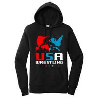 Usa Wrestling Independence Day American Flag Wrestler Sports Women's Pullover Hoodie