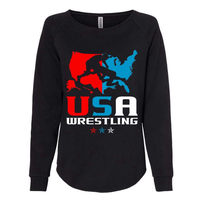 Usa Wrestling Independence Day American Flag Wrestler Sports Womens California Wash Sweatshirt