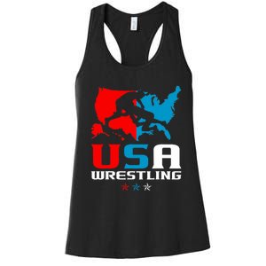 Usa Wrestling Independence Day American Flag Wrestler Sports Women's Racerback Tank