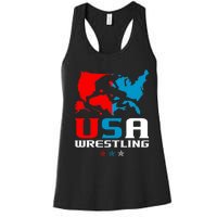 Usa Wrestling Independence Day American Flag Wrestler Sports Women's Racerback Tank