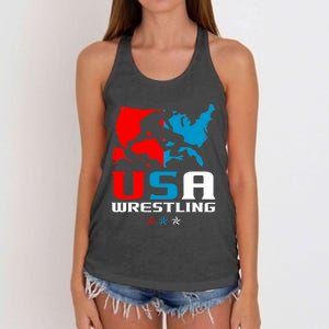 Usa Wrestling Independence Day American Flag Wrestler Sports Women's Knotted Racerback Tank