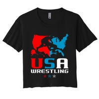 Usa Wrestling Independence Day American Flag Wrestler Sports Women's Crop Top Tee