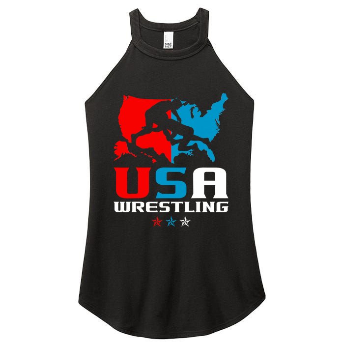 Usa Wrestling Independence Day American Flag Wrestler Sports Women's Perfect Tri Rocker Tank