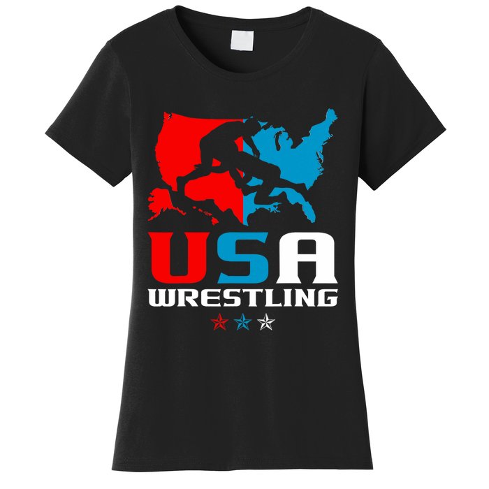 Usa Wrestling Independence Day American Flag Wrestler Sports Women's T-Shirt