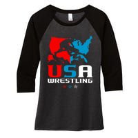 Usa Wrestling Independence Day American Flag Wrestler Sports Women's Tri-Blend 3/4-Sleeve Raglan Shirt