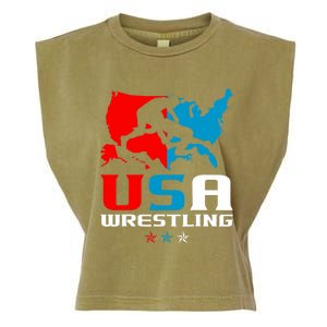 Usa Wrestling Independence Day American Flag Wrestler Sports Garment-Dyed Women's Muscle Tee