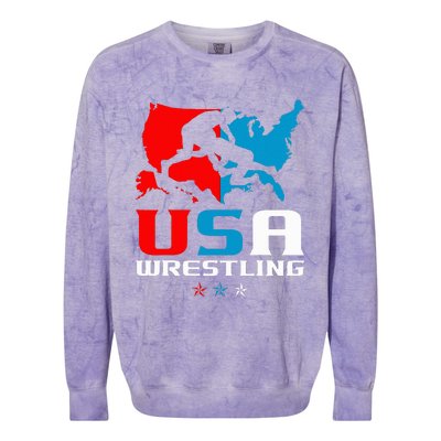 Usa Wrestling Independence Day American Flag Wrestler Sports Colorblast Crewneck Sweatshirt