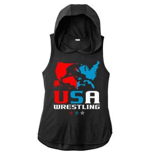 Usa Wrestling Independence Day American Flag Wrestler Sports Ladies PosiCharge Tri-Blend Wicking Draft Hoodie Tank