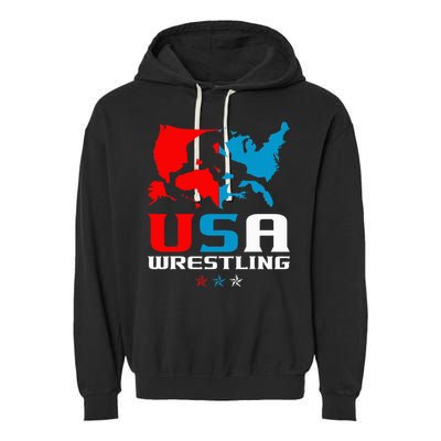 Usa Wrestling Independence Day American Flag Wrestler Sports Garment-Dyed Fleece Hoodie