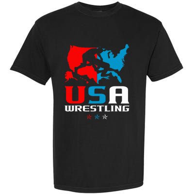 Usa Wrestling Independence Day American Flag Wrestler Sports Garment-Dyed Heavyweight T-Shirt