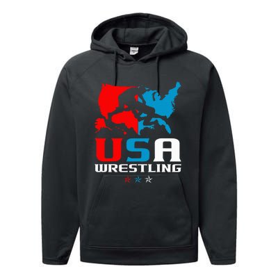 Usa Wrestling Independence Day American Flag Wrestler Sports Performance Fleece Hoodie