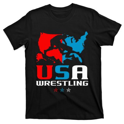 Usa Wrestling Independence Day American Flag Wrestler Sports T-Shirt