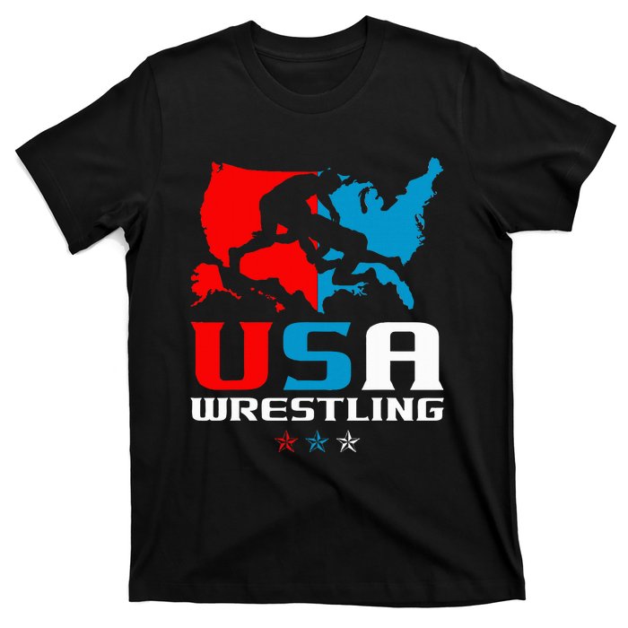 Usa Wrestling Independence Day American Flag Wrestler Sports T-Shirt